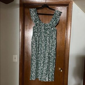 Ava & Viv Green and White Zebra-Print Ruffle-Sleeve Midi Dress